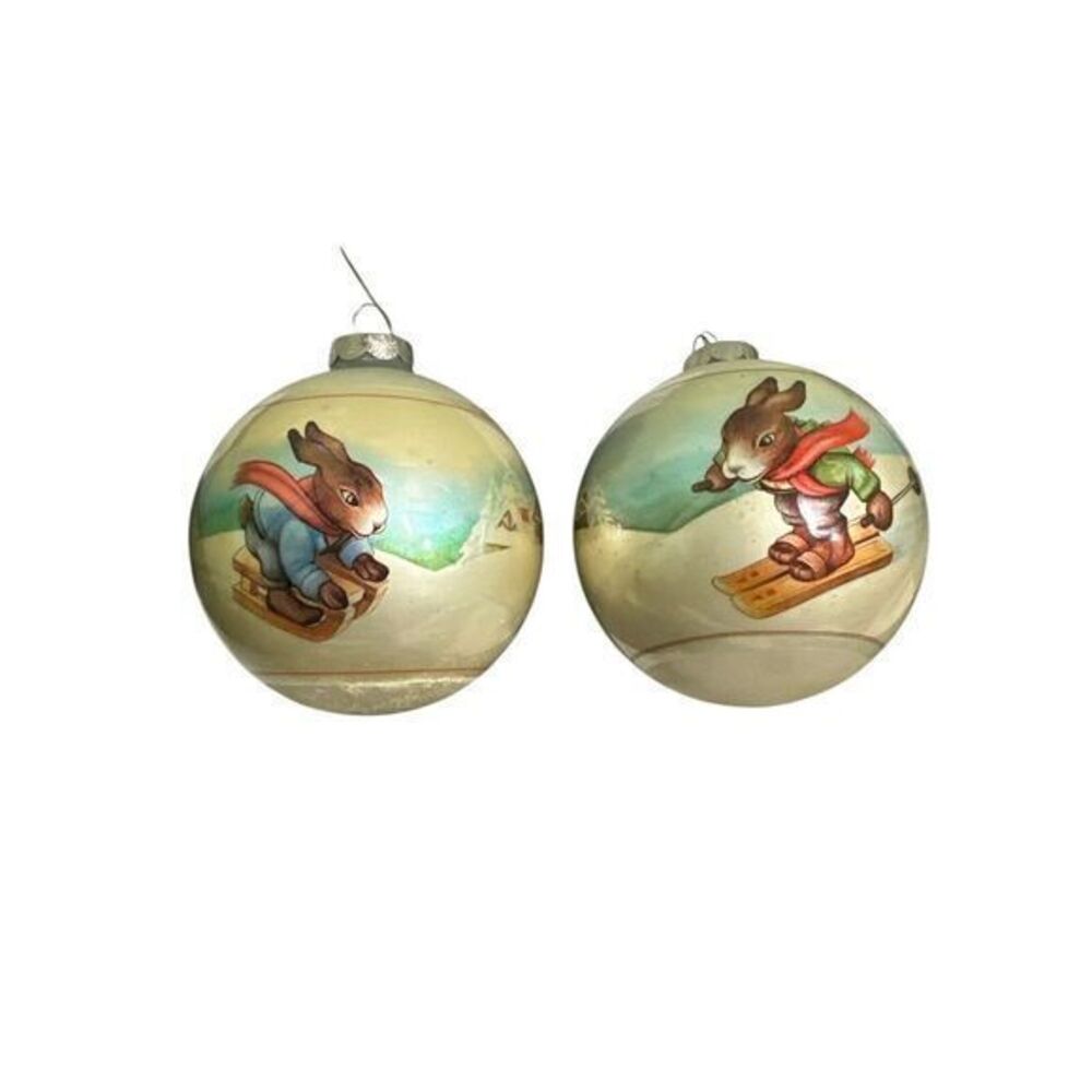 1980 Bavarian Bunny Christmas Tree Bauble Ornament House of Goebel, Skiing Set